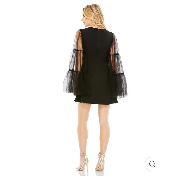Mac Duggal High Neck Flared Sheer Sleeves Mini Dress Black Size 8 NWT - Picture 2 of 10